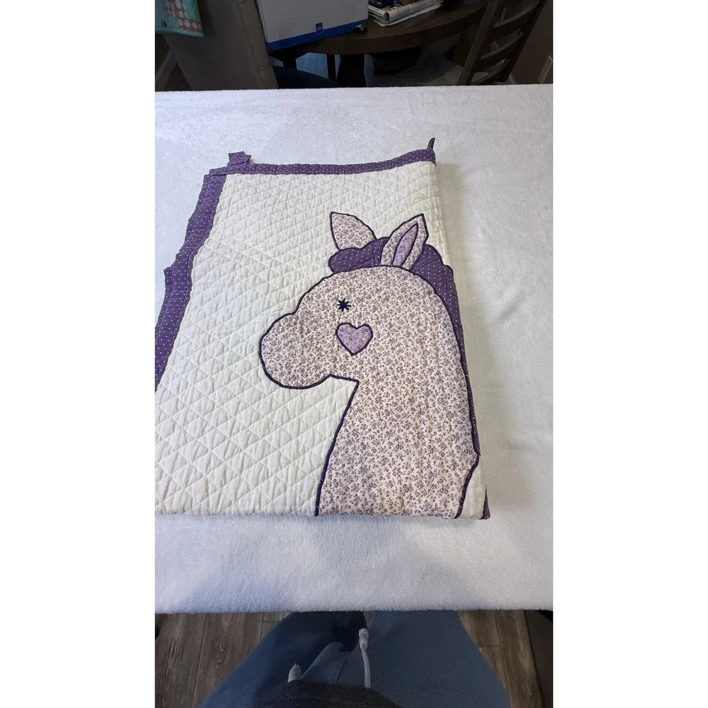 Handmade Purple Rocking Horse Baby Quilt Nursery Wall Hanging 42x32